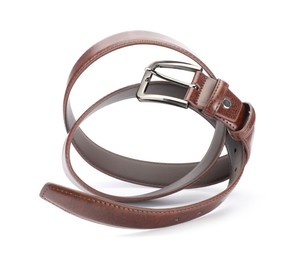 Photo of One brown leather belt isolated on white