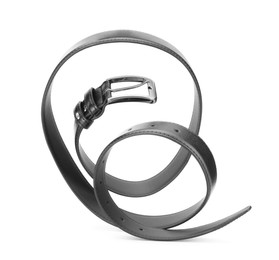 Photo of One black leather belt isolated on white