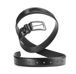 Photo of One black leather belt isolated on white