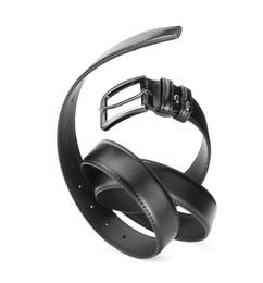 Photo of One black leather belt isolated on white