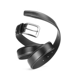 Photo of One black leather belt isolated on white