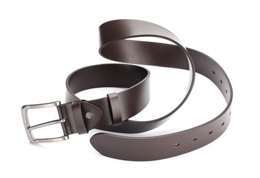 Photo of One brown leather belt isolated on white