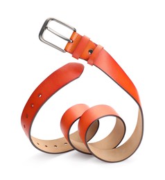 Photo of One orange leather belt isolated on white