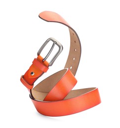 Photo of One orange leather belt isolated on white