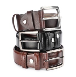 Photo of Three different leather belts isolated on white