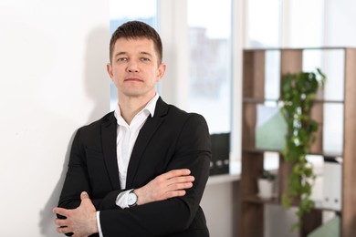 Photo of Portrait of handsome middle aged man indoors. Space for text