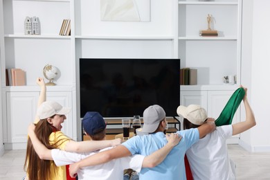 Photo of Emotional sports fans watching game together indoors