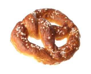 Photo of Tasty pretzel with salt isolated on white