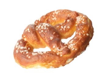 Photo of Tasty pretzel with salt isolated on white