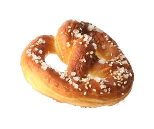 Photo of Tasty pretzel with salt isolated on white