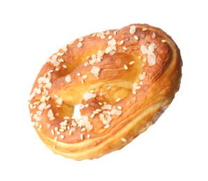 Photo of Tasty pretzel with salt isolated on white