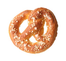 Photo of Tasty pretzel with salt isolated on white