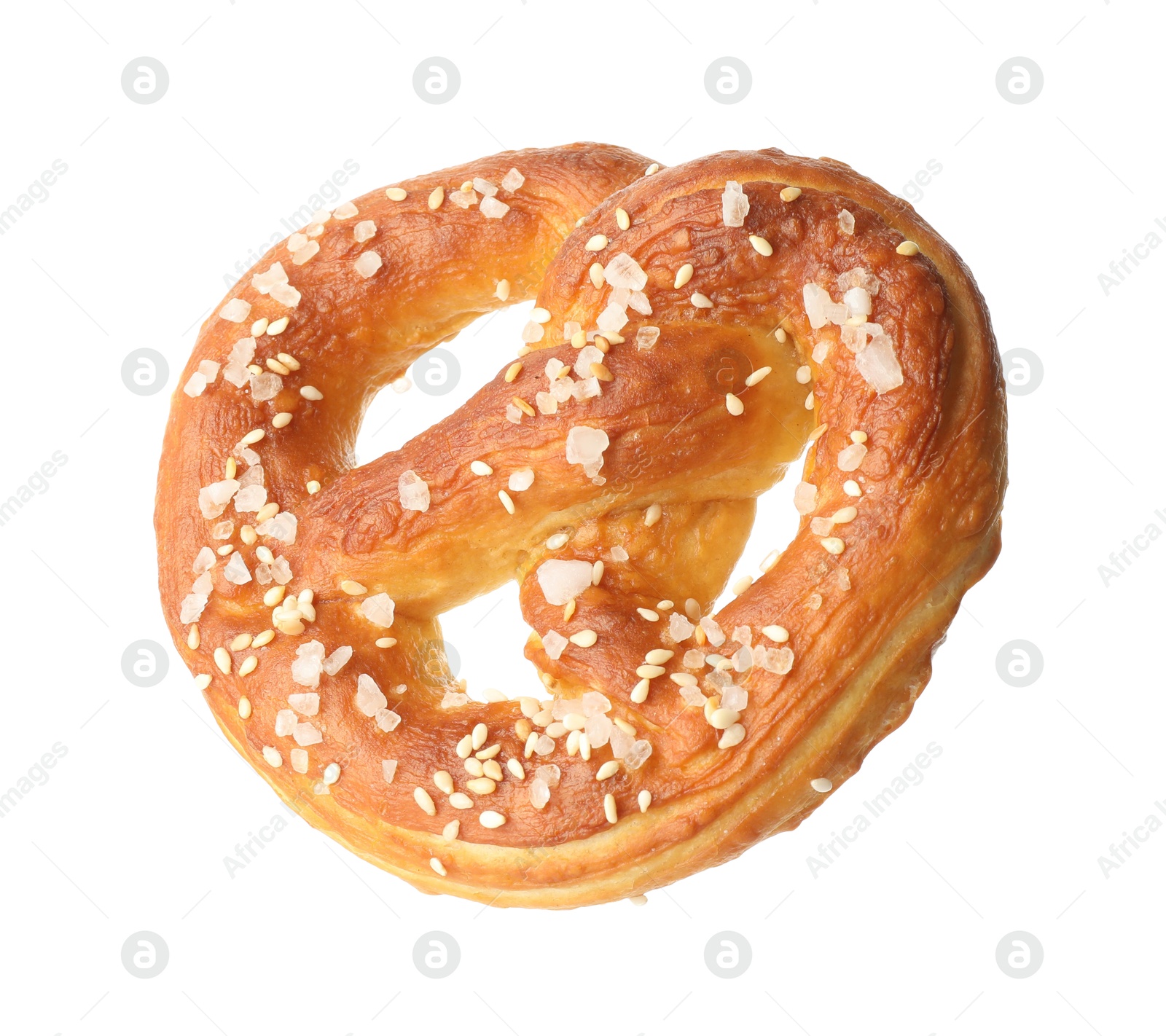 Tasty pretzel with salt isolated on white Photo of Tasty pretzel with salt isolated on white