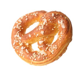 Photo of Tasty pretzel with salt isolated on white