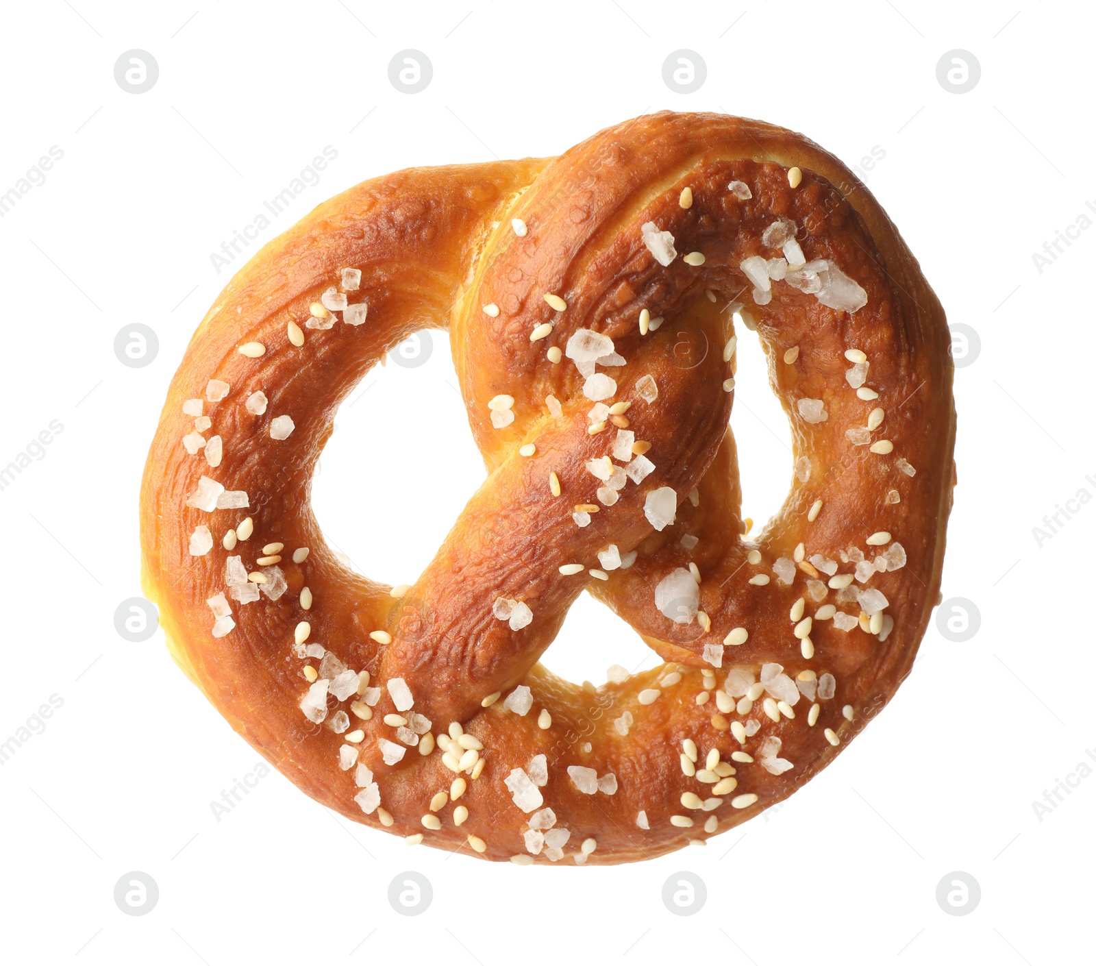 Tasty pretzel with salt isolated on white Photo of Tasty pretzel with salt isolated on white