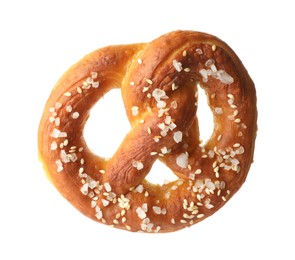 Photo of Tasty pretzel with salt isolated on white