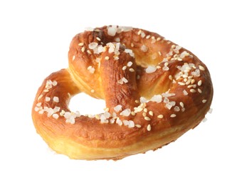 Photo of Tasty pretzel with salt isolated on white