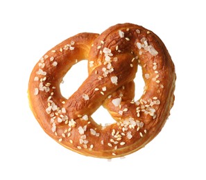 Photo of Tasty pretzel with salt isolated on white
