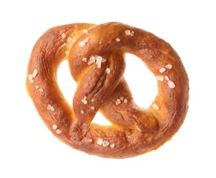 Photo of Tasty pretzel with salt isolated on white