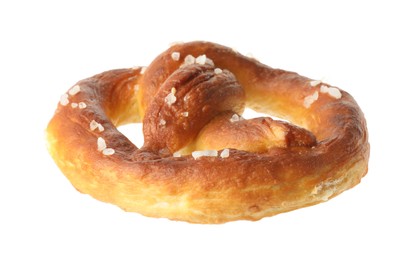 Photo of Tasty pretzel with salt isolated on white