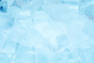 Photo of Cubes of clear ice as background, closeup