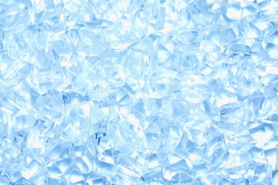 Photo of Cubes of clear ice as background, closeup