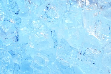 Photo of Cubes of clear ice as background, closeup