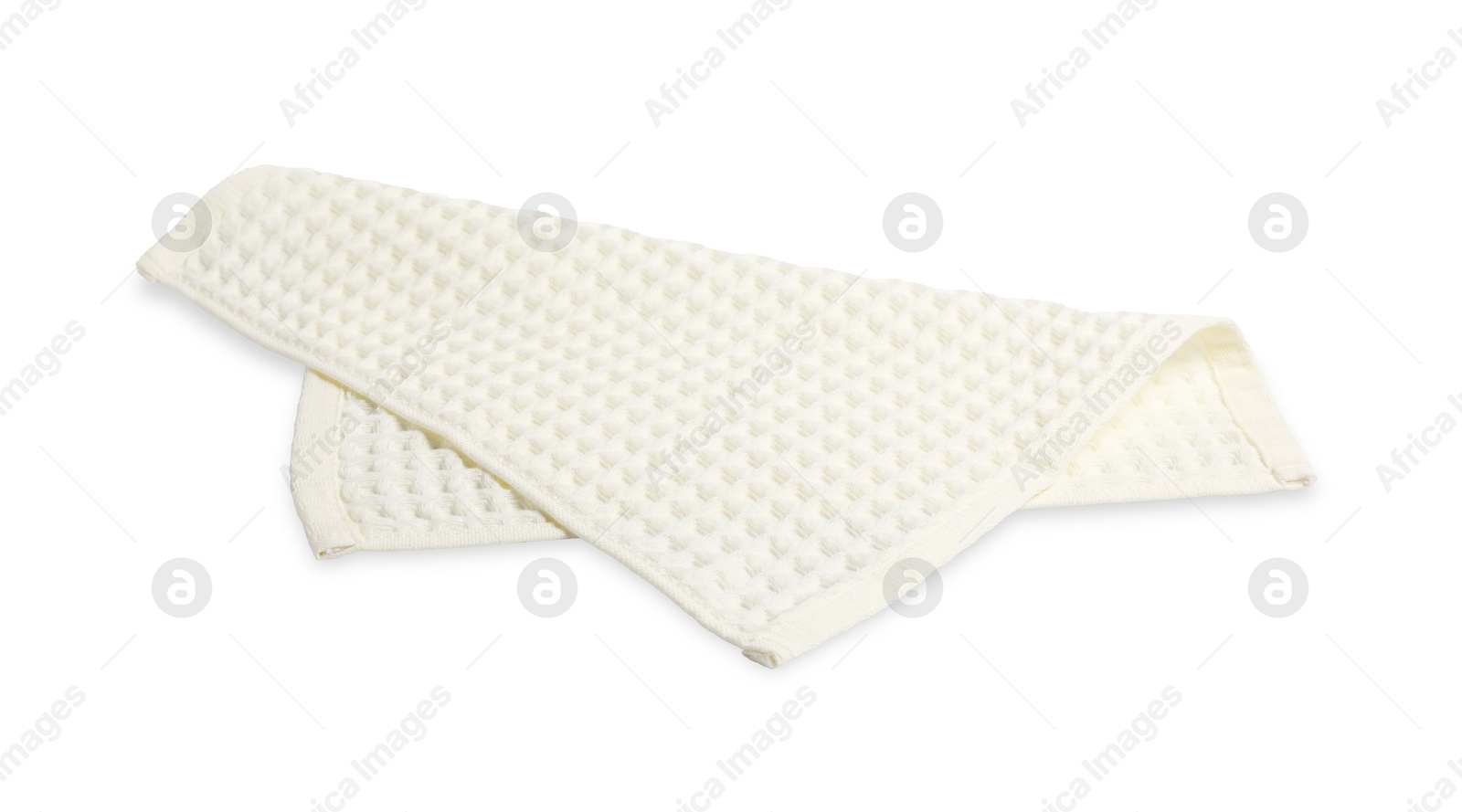 Clean beige waffle towel isolated on white Photo of Clean beige waffle towel isolated on white