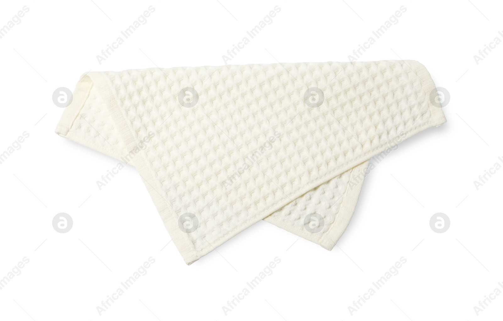 Clean beige waffle towel isolated on white, top view Photo of Clean beige waffle towel isolated on white, top view
