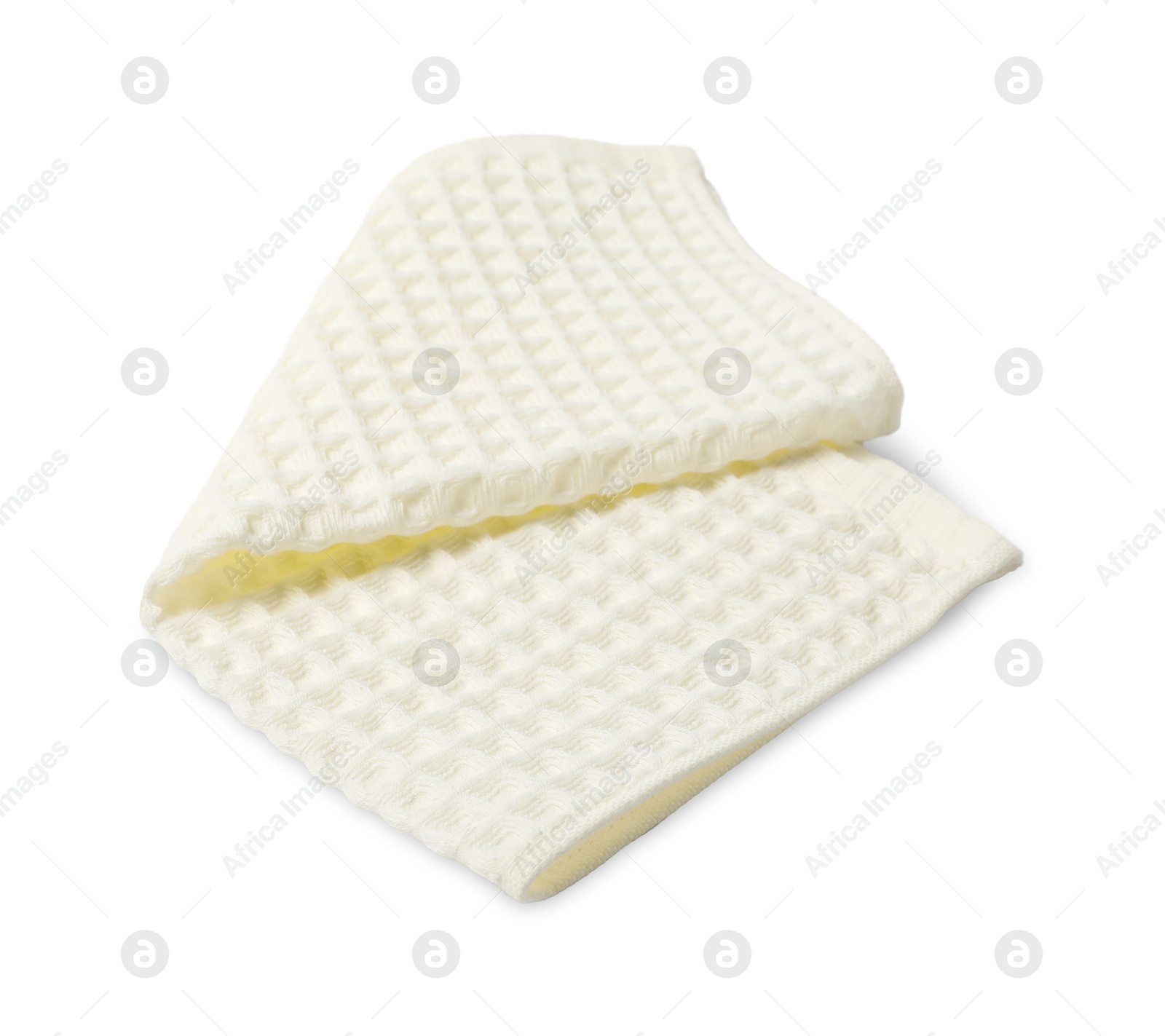 Clean beige waffle towel isolated on white Photo of Clean beige waffle towel isolated on white