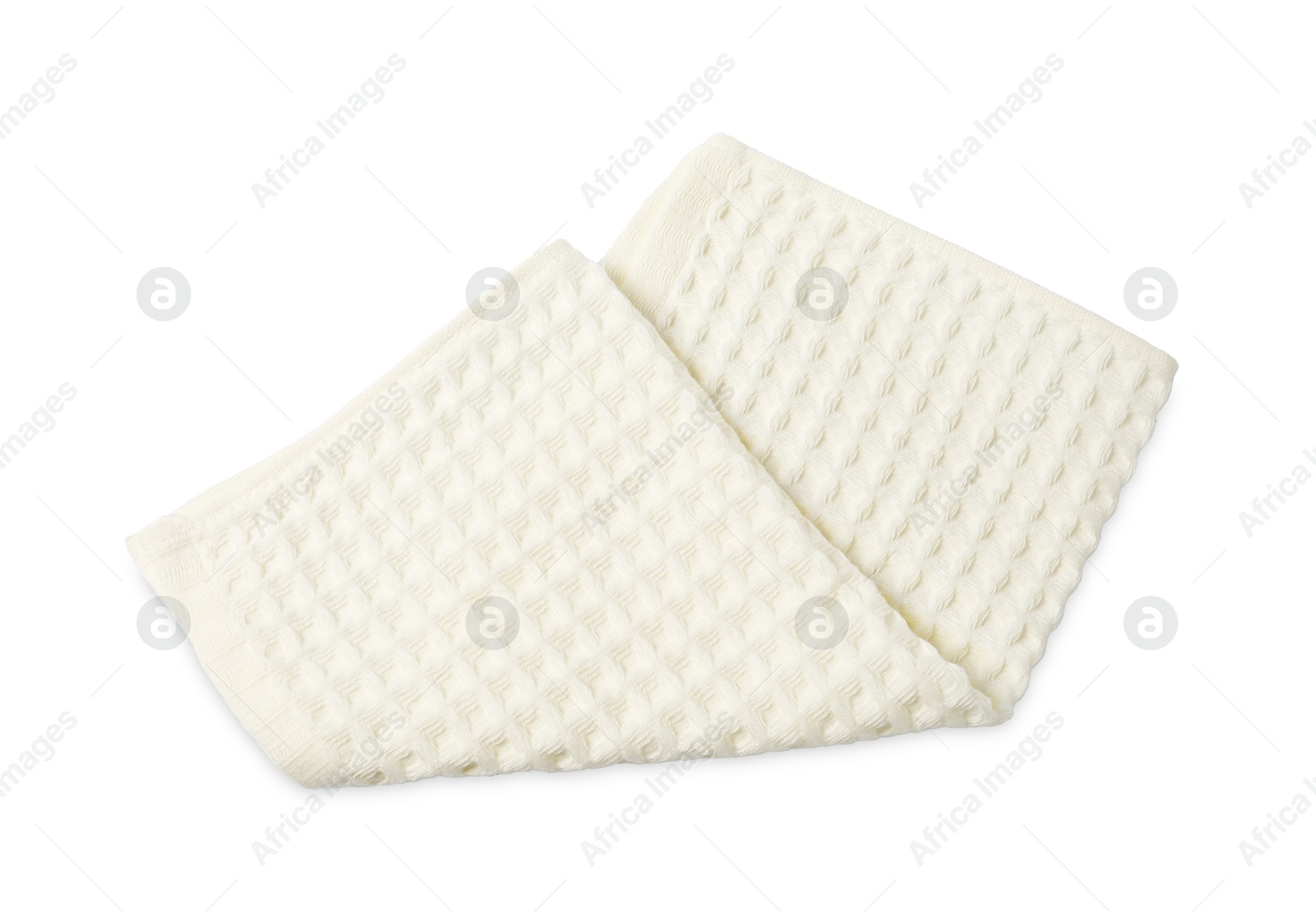 Clean beige waffle towel isolated on white, top view Photo of Clean beige waffle towel isolated on white, top view