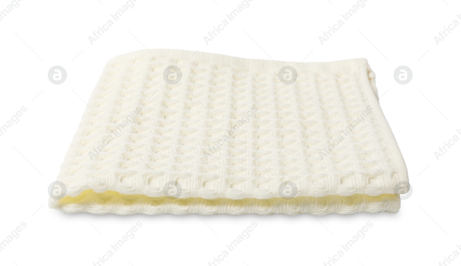 Clean beige waffle towel isolated on white Photo of Clean beige waffle towel isolated on white