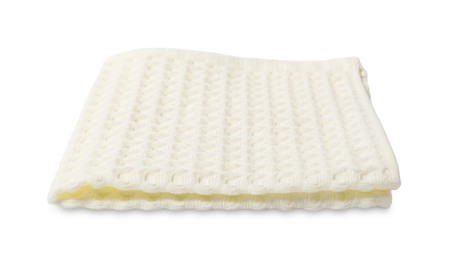 Photo of Clean beige waffle towel isolated on white