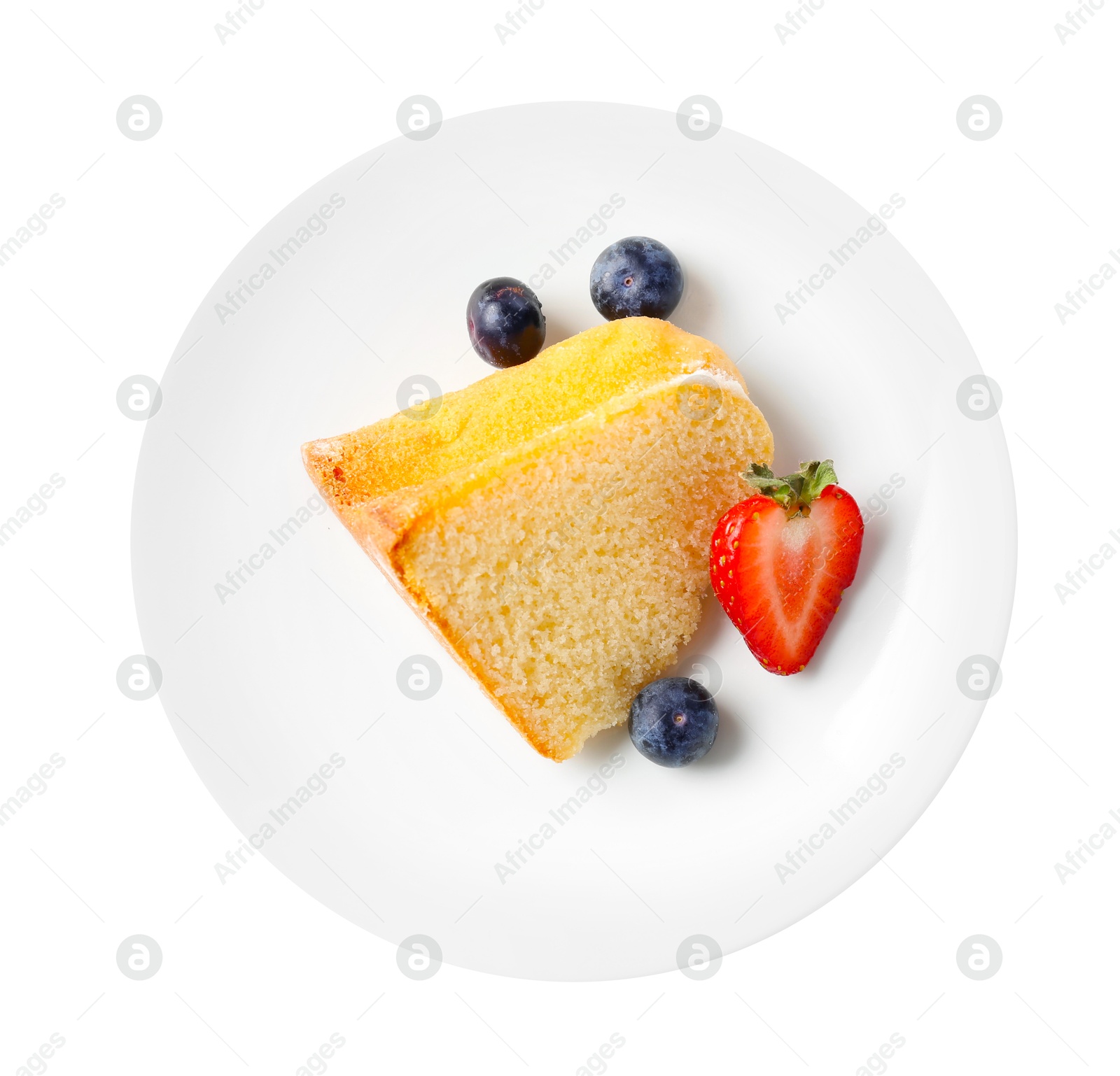 Pieces of tasty bundt cake with berries isolated on white, top view Photo of Pieces of tasty bundt cake with berries isolated on white, top view