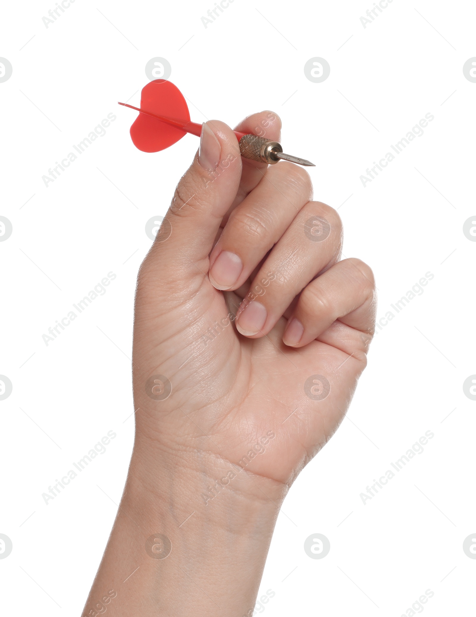 Targeting. Woman with dart on white background, closeup Photo of Targeting. Woman with dart on white background, closeup
