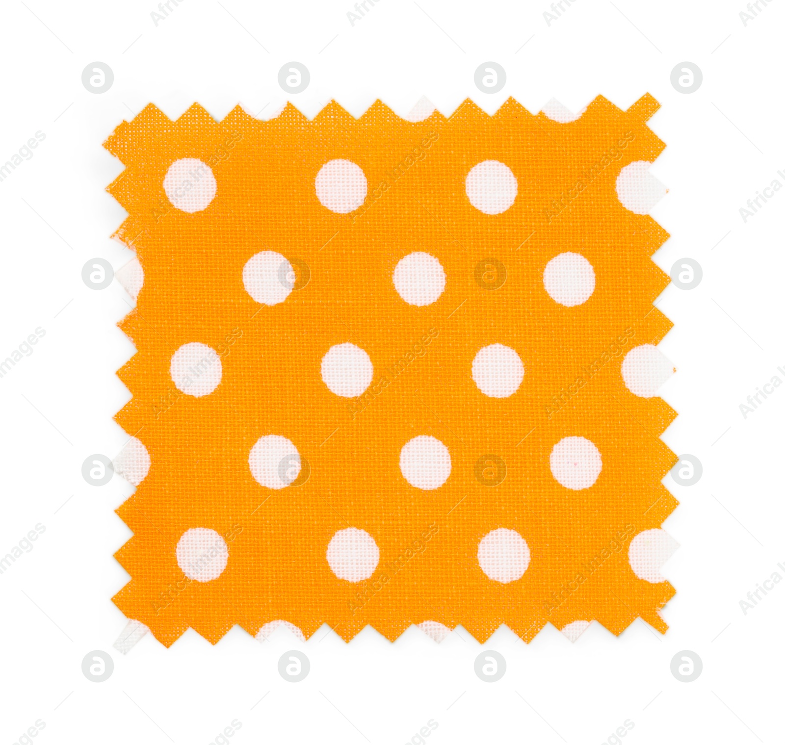 Sample of orange fabric with polka dot pattern isolated on white, top view Photo of Sample of orange fabric with polka dot pattern isolated on white, top view
