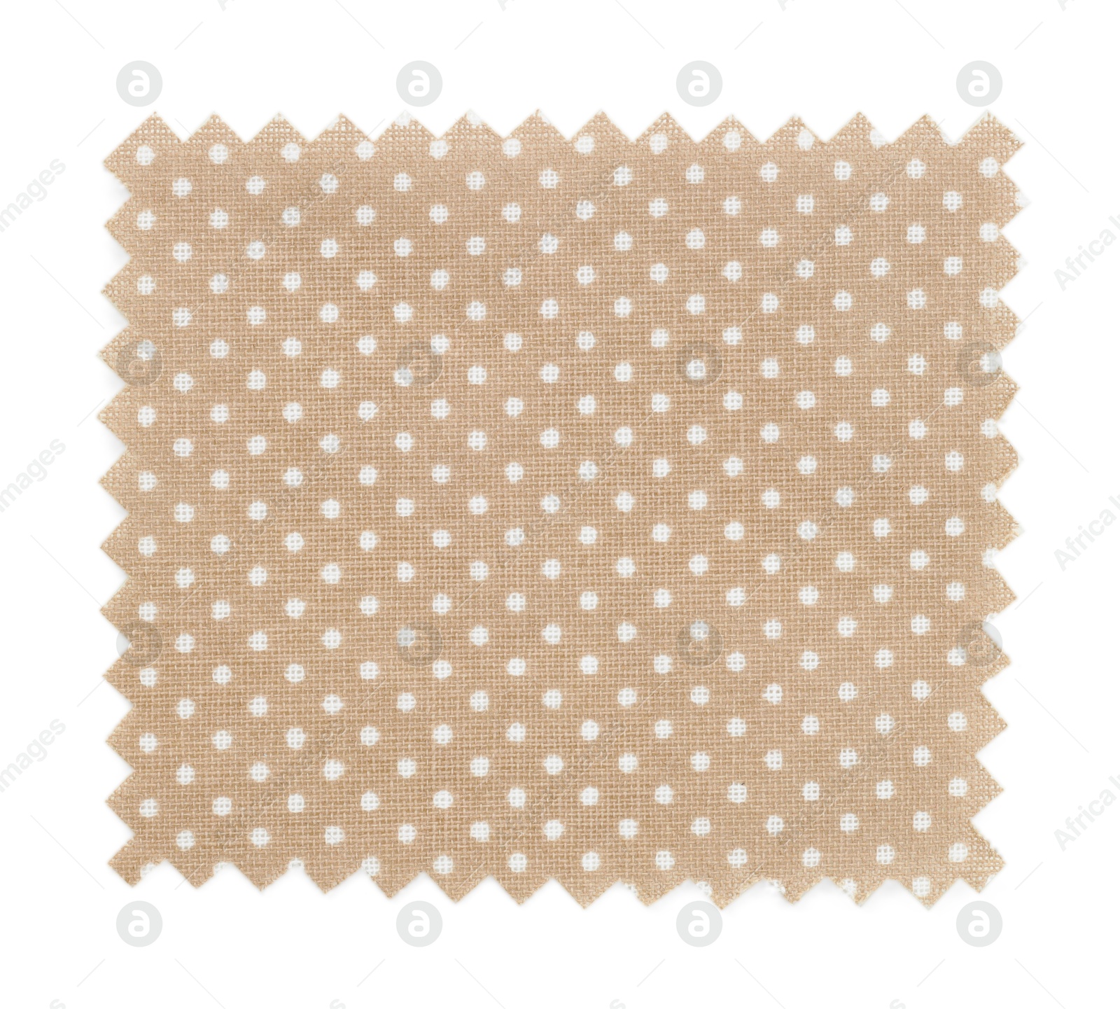 Sample of beige fabric with polka dot pattern isolated on white, top view Photo of Sample of beige fabric with polka dot pattern isolated on white, top view