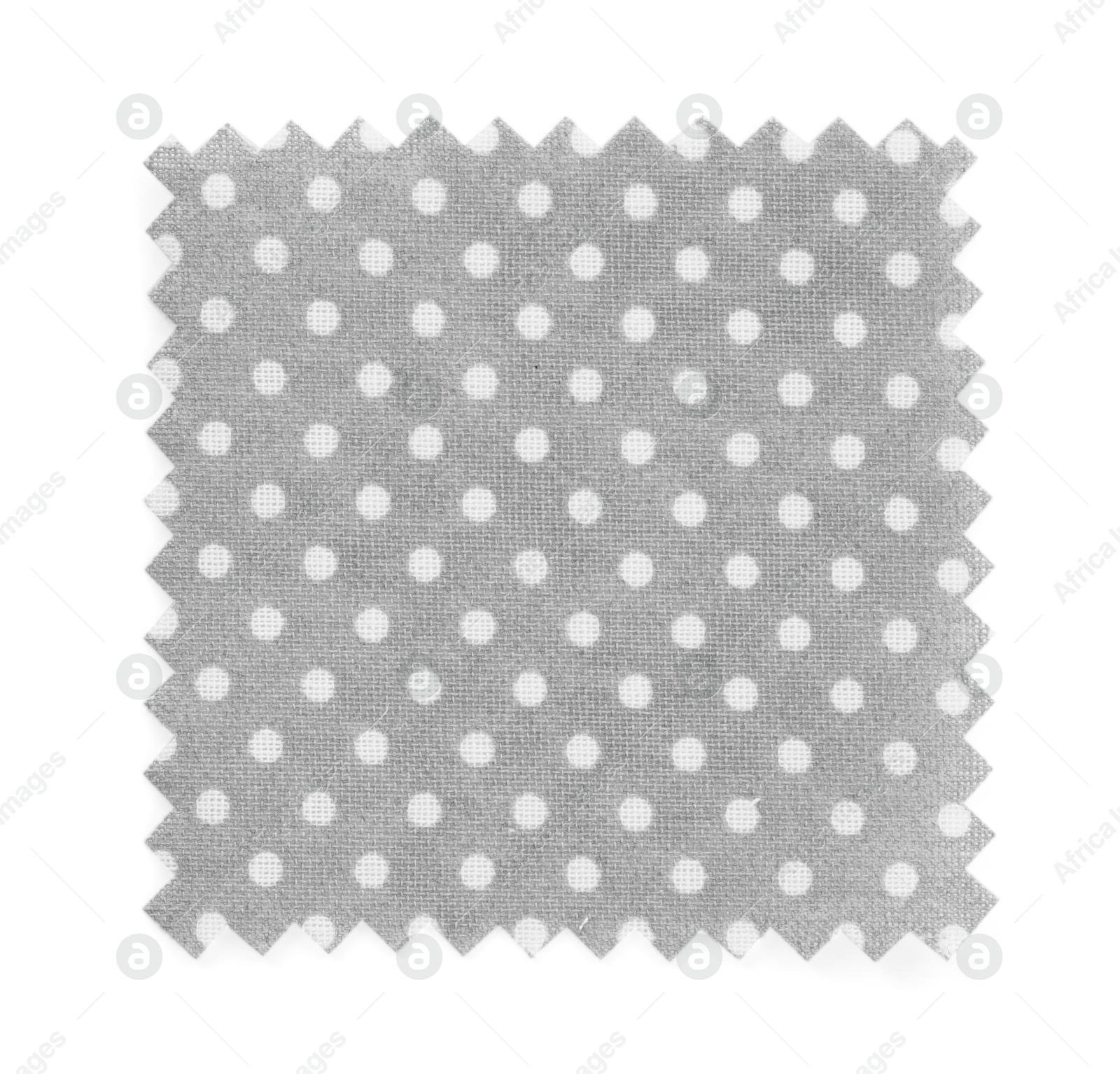 Sample of grey fabric with polka dot pattern isolated on white, top view Photo of Sample of grey fabric with polka dot pattern isolated on white, top view