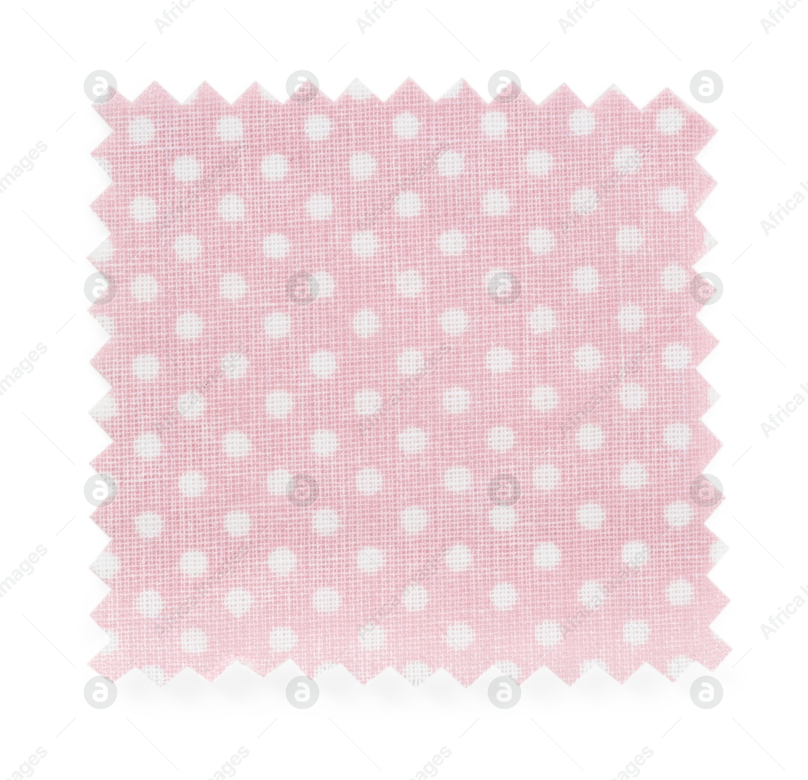Sample of light pink fabric with polka dot pattern isolated on white, top view Photo of Sample of light pink fabric with polka dot pattern isolated on white, top view