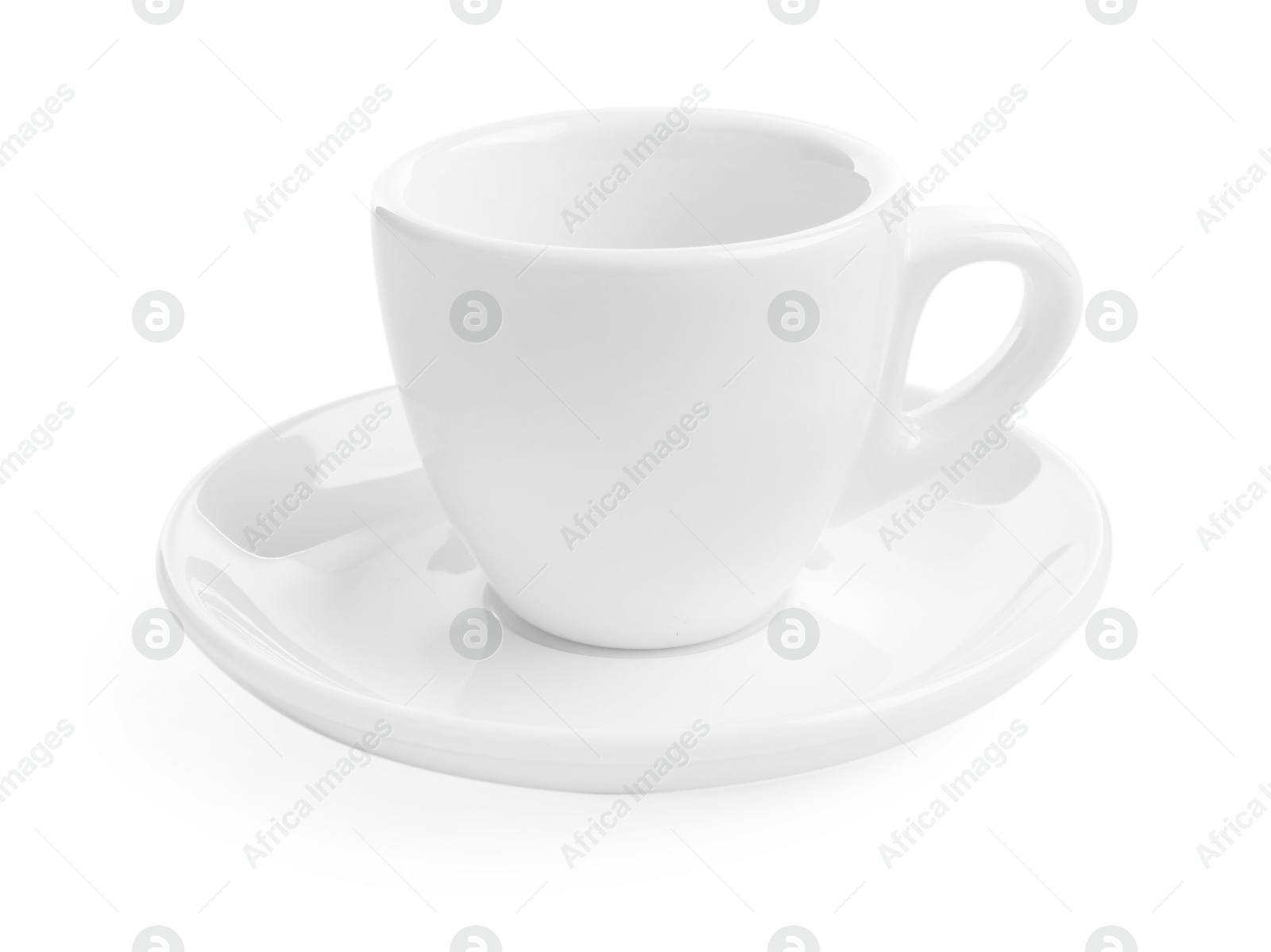 Empty coffee cup with saucer isolated on white Photo of Empty coffee cup with saucer isolated on white