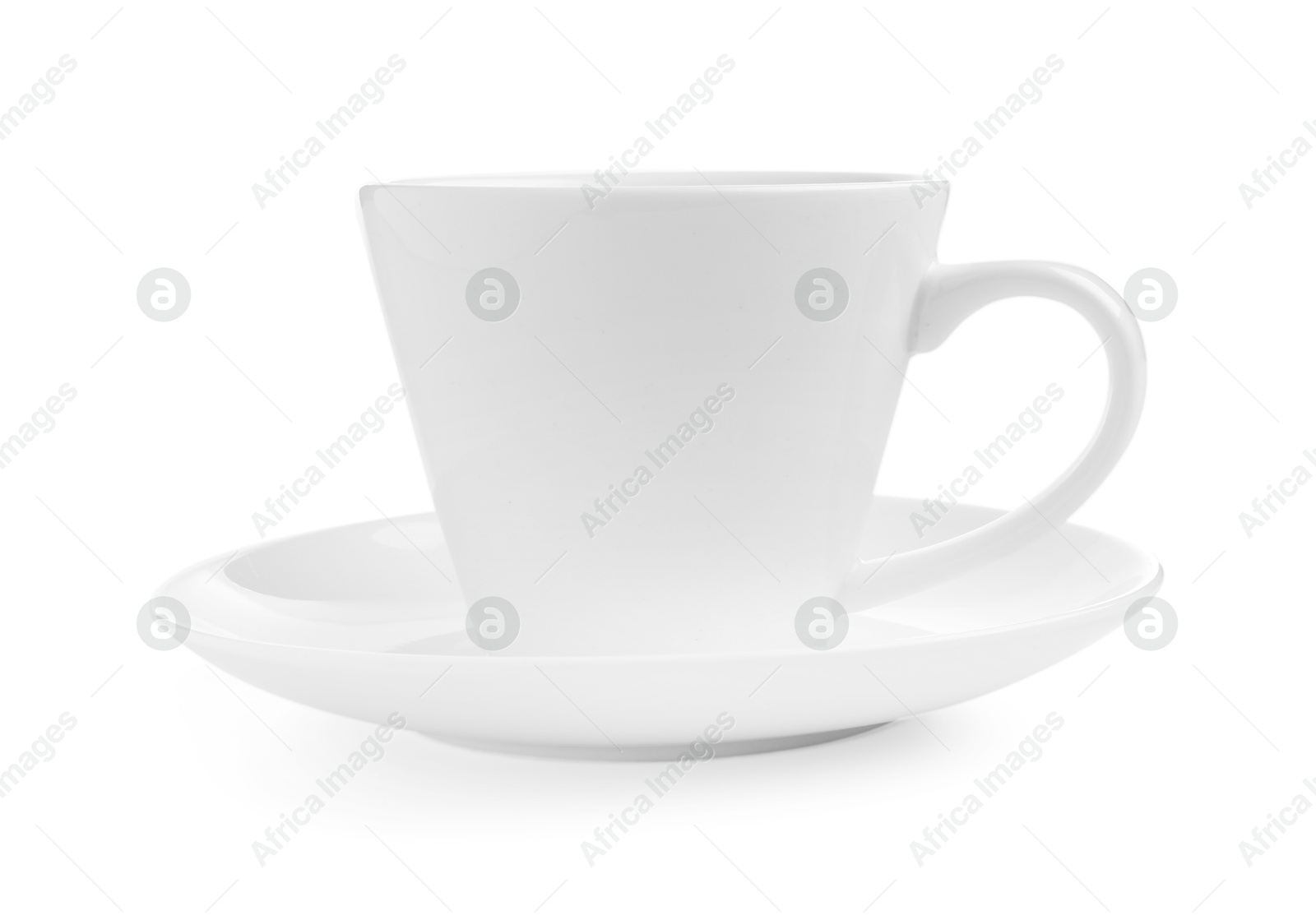 Empty coffee cup with saucer isolated on white Photo of Empty coffee cup with saucer isolated on white