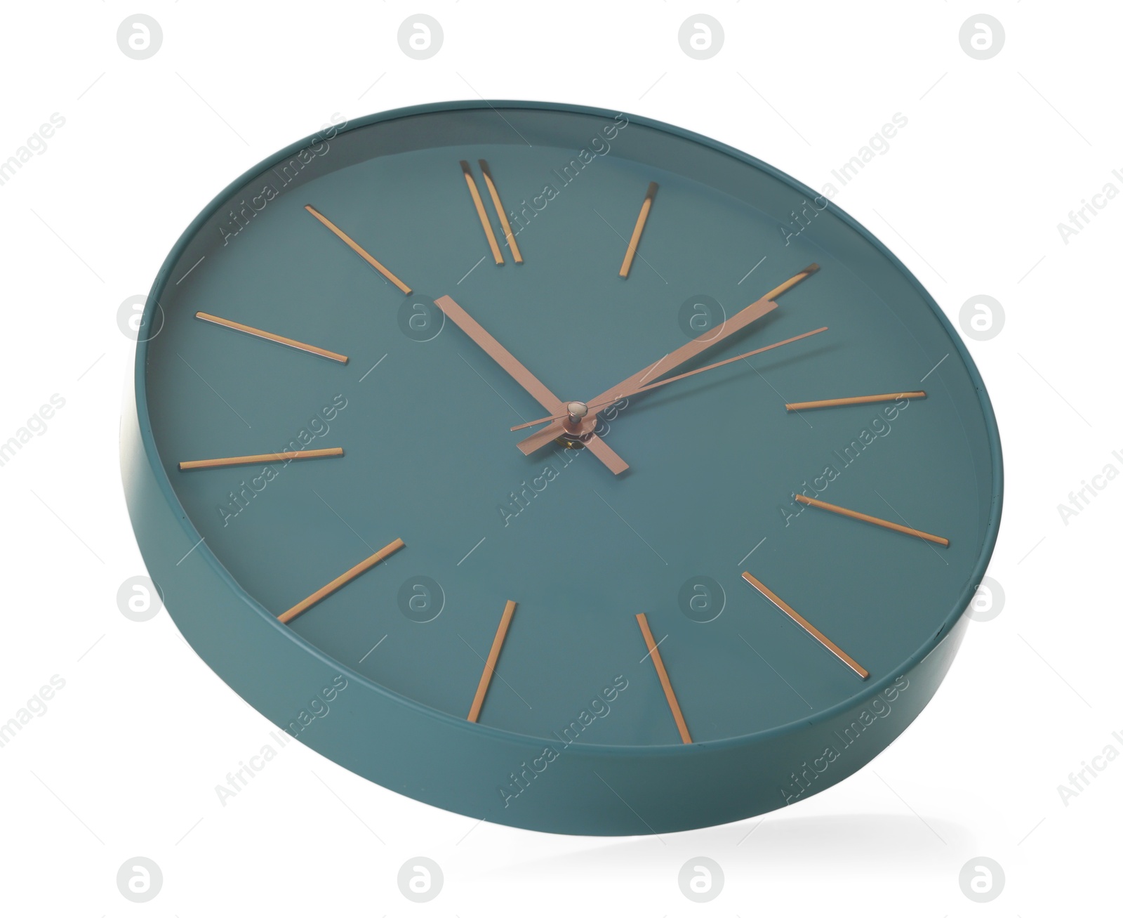 Stylish blue round clock isolated on white Photo of Stylish blue round clock isolated on white