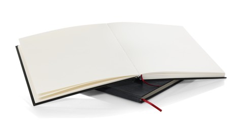 Photo of Two stylish hardcover notebooks isolated on white