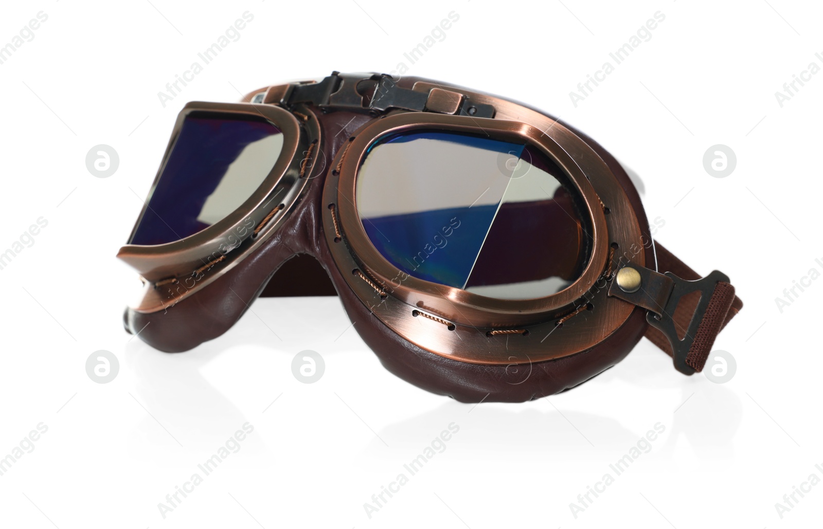 Vintage metal protective glasses isolated on white Photo of Vintage metal protective glasses isolated on white