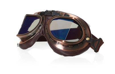 Photo of Vintage metal protective glasses isolated on white