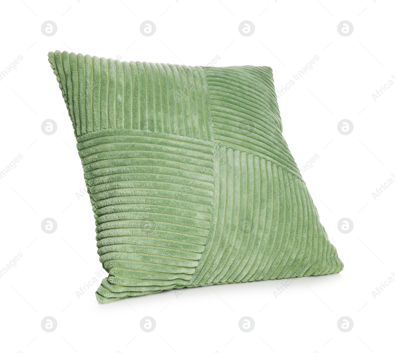 One stylish green cushion isolated on white Photo of One stylish green cushion isolated on white