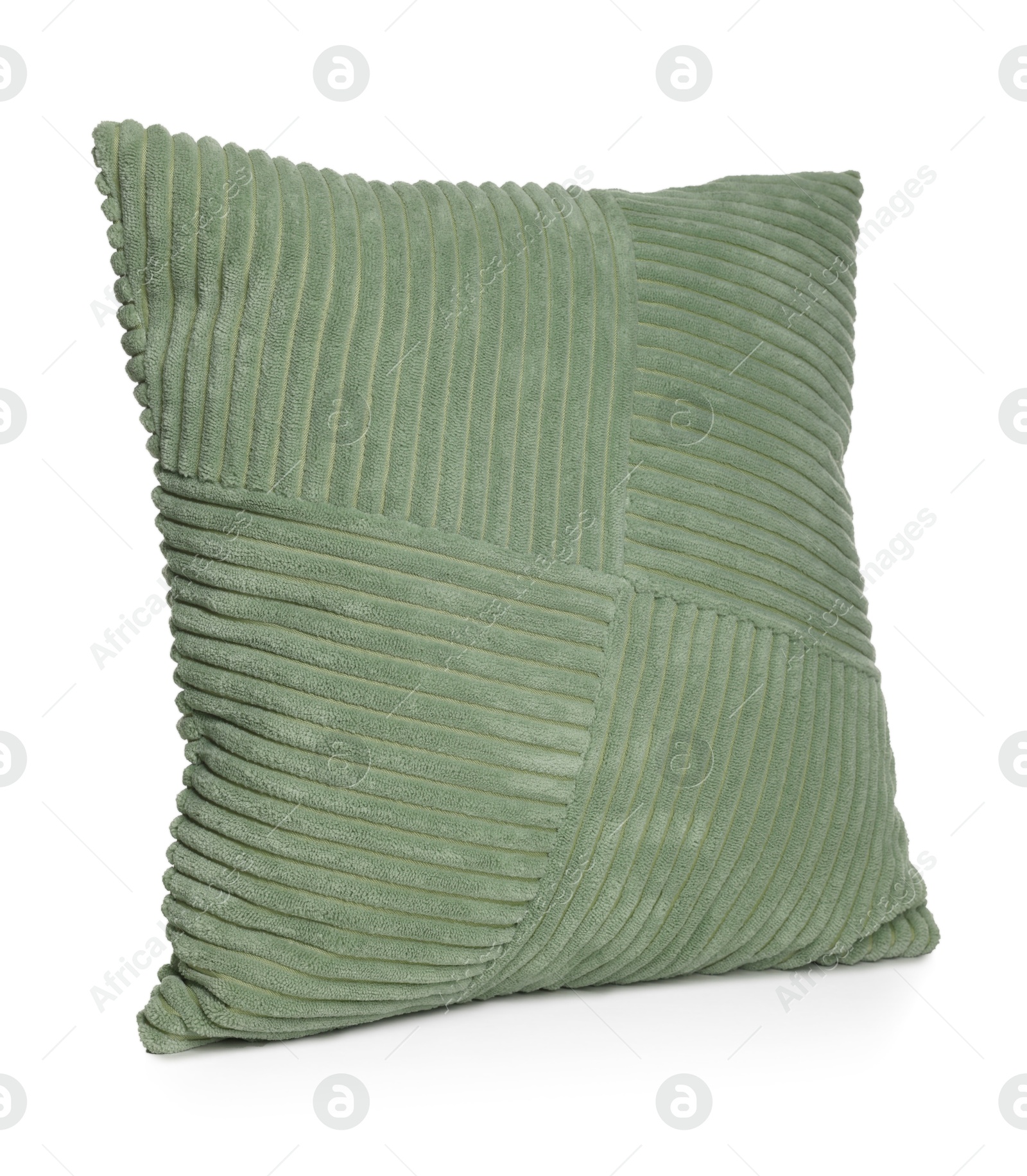 One stylish green cushion isolated on white Photo of One stylish green cushion isolated on white
