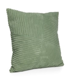 Photo of One stylish green cushion isolated on white