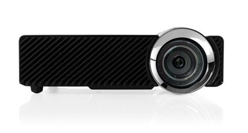 Photo of One modern video projector isolated on white