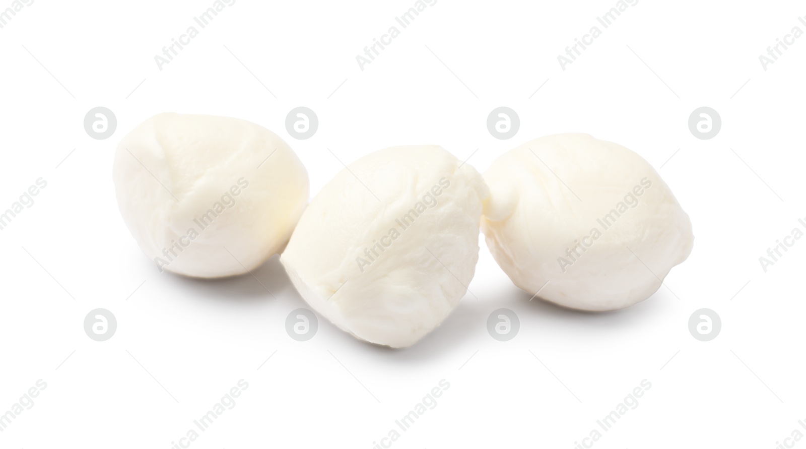 Photo of Three tasty mozzarella cheese balls isolated on white
